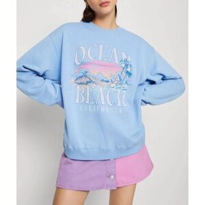 Hollister Trend Crew Sweatshirt Ocean Beach Blue Sunset Size Small Oversized Fit